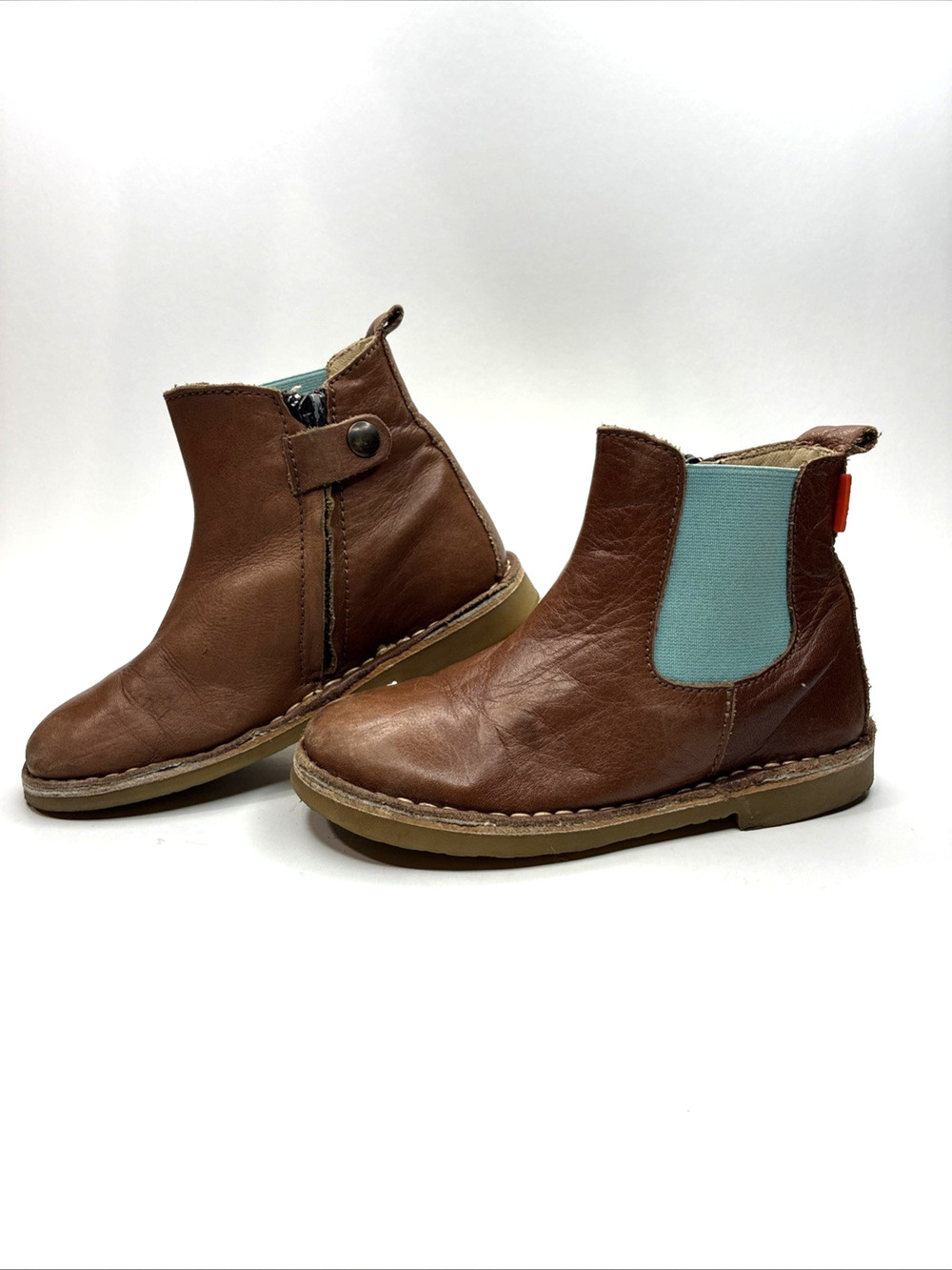 Petasil Kids EU 28 Brown Leather Chelsea Ankle Boots Turquoise Portugal, US 11
